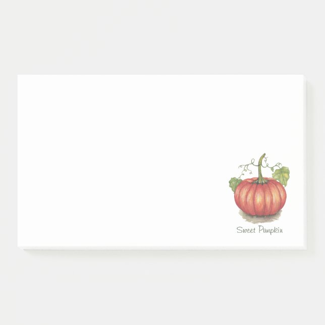 Cute Pumpkin With Vines In Watercolor Post-it Notes (Front)