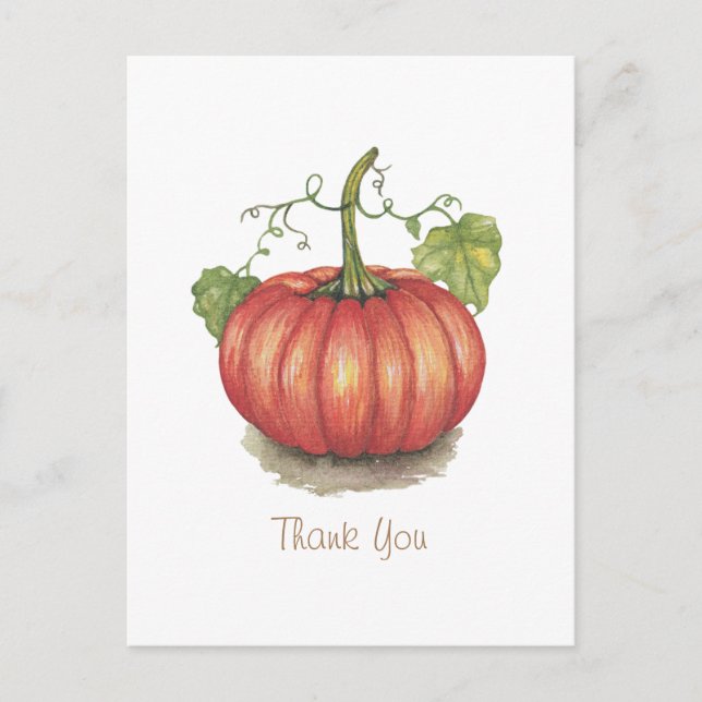 Cute Pumpkin With Vines In Watercolor Postcard (Front)