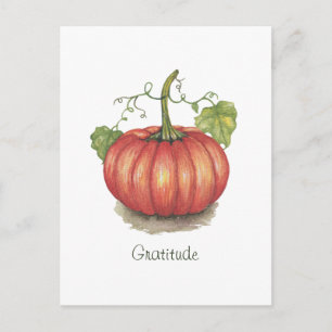 Cute Pumpkin With Vines In Watercolor Postcard