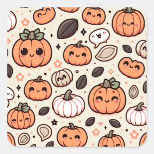 Cute Pumpkins and Pumpkin Seeds Halloween Party Square Sticker
