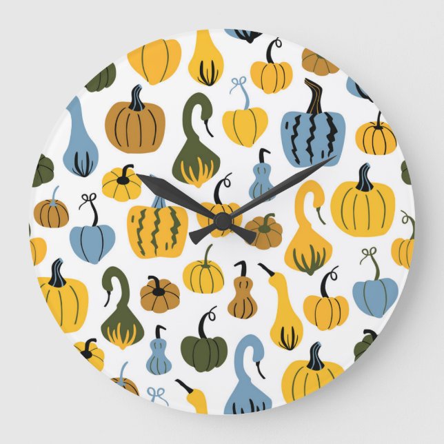 Cute Pumpkins Cartoon Hand Drawn Large Clock (Front)