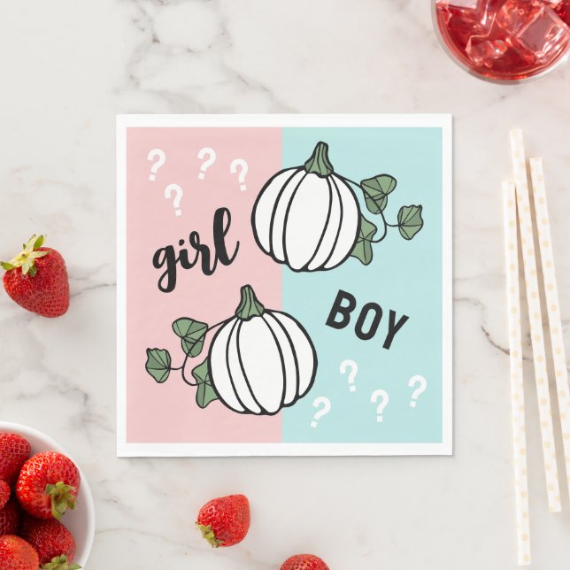 Cute Pumpkins Girl or Boy Gender Reveal Napkin (Insitu)