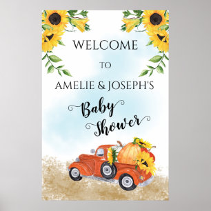 Cute Pumpkins in Truck Fall   Autumn Baby Shower P Poster