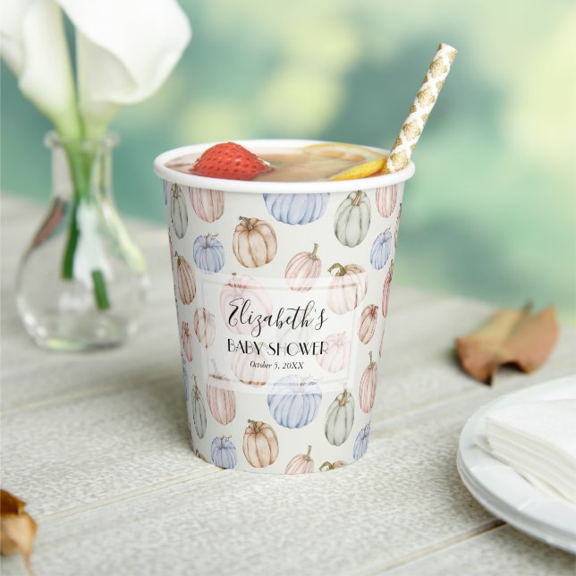 Cute Pumpkins Neutral Baby Shower Paper Cups (Insitu)