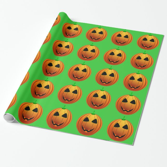 Cute Pumpkins on Halloween Pattern Wrapping Paper (Unrolled)