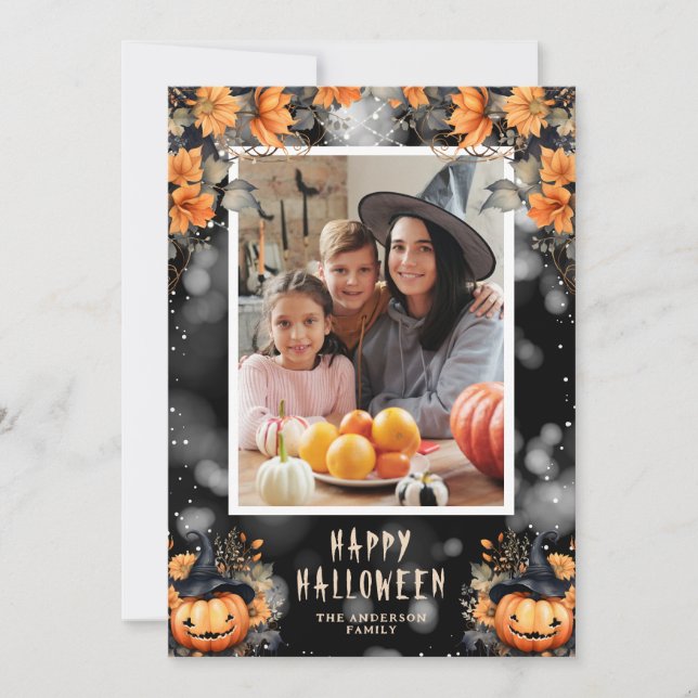 Cute Pumpkins Photo Happy Halloween Card (Front)
