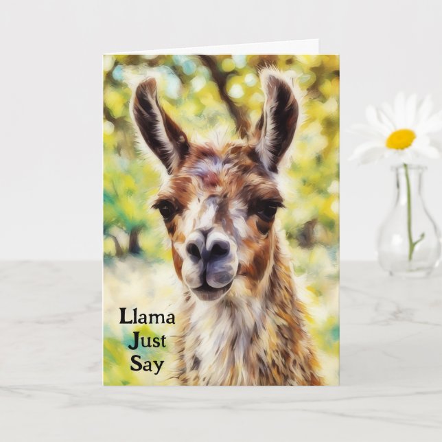 Cute Pun Llama Birthday Art Card (Small Plant)