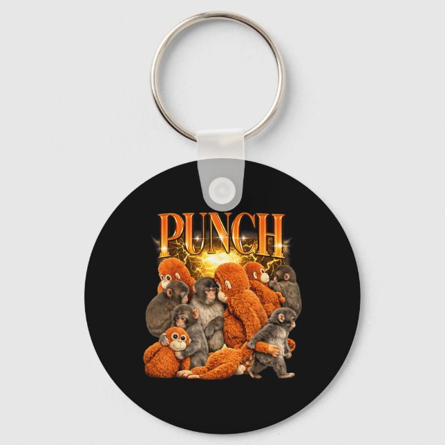 Cute Punch The Monkey Cuddling Stuffed Animal Keychain (Front)