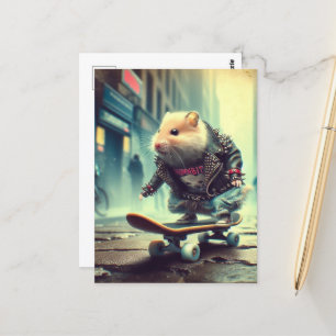 Cute Punk Rock Goth Skateboarding Hamster Postcard