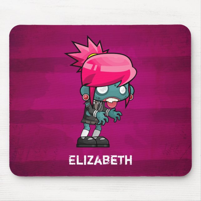 Cute Punk Rock Zombie Girl Illustration Mouse Pad (Front)