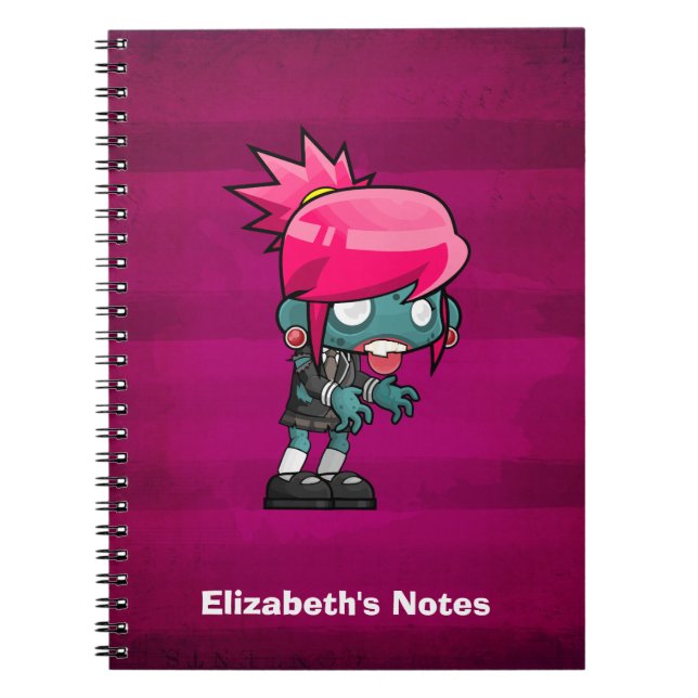 Cute Punk Rock Zombie Girl Illustration Notebook (Front)