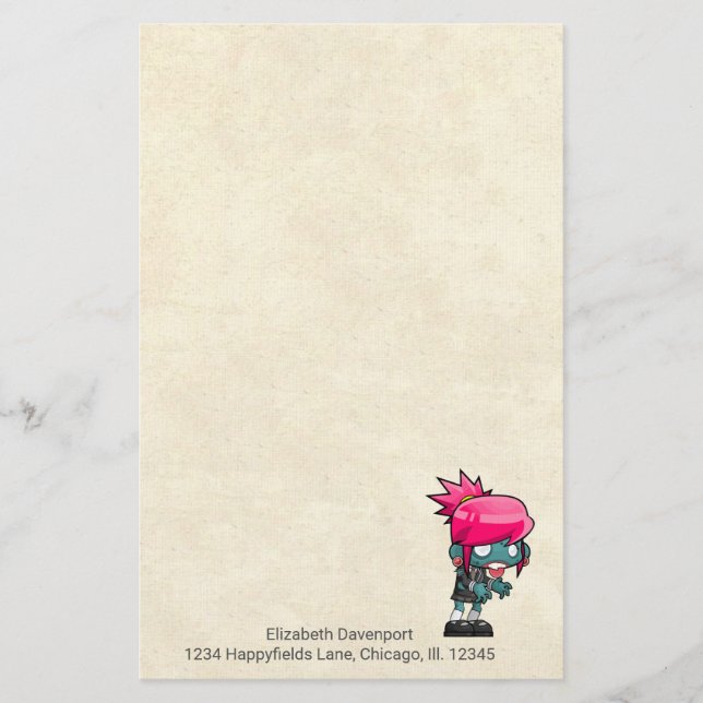 Cute Punk Rock Zombie Girl Illustration Stationery (Front)