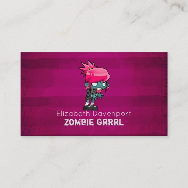 Cute Punk Rock Zombie Grrrl Fun Novelty Business Card (Front)