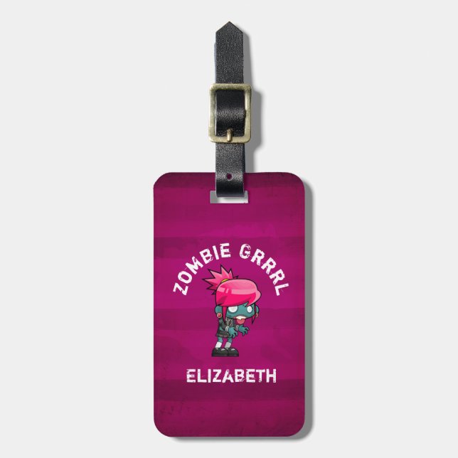 Cute Punk Rock Zombie Grrrl Luggage Tag (Front Vertical)