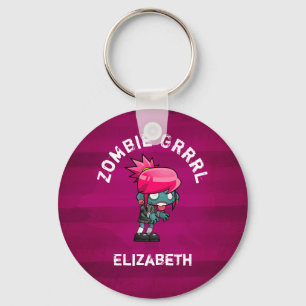 Cute Punk Rock Zombie Grrrl Personalized Keychain