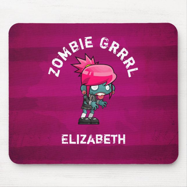 Cute Punk Rock Zombie Grrrl Personalized Mouse Pad (Front)