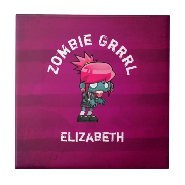 Cute Punk Rock Zombie Grrrl Personalized Tile (Front)