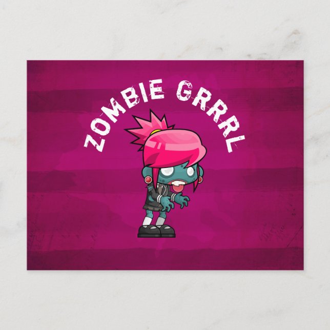 Cute Punk Rock Zombie Grrrl Postcard (Front)