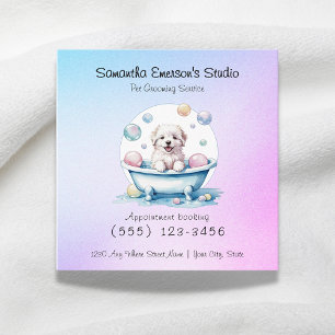 Cute pup dog grooming gradiant colour professional square business card