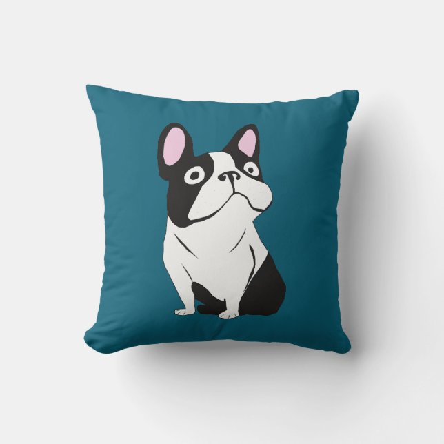 Cute Pup, medium dark blue Throw Pillow (Front)