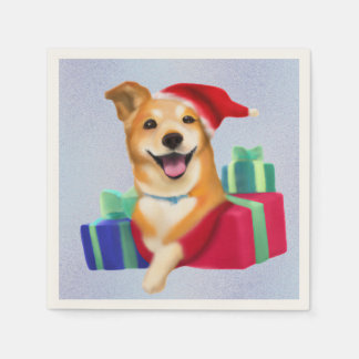 Cute Pup With Santa Hat And Gifts    Napkin