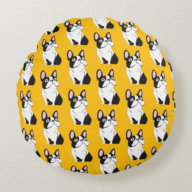 Cute Pup, yellow Round Pillow (Front)