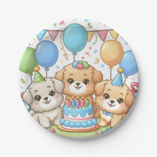 Cute Puppies At A Birthday Party Paper Plates