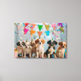 Cute Puppies Birthday Party Celebration Design Canvas Print