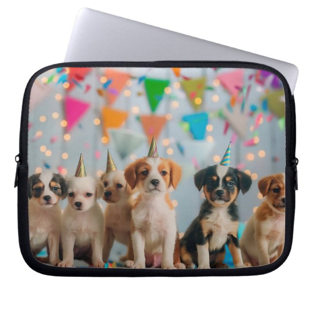 Cute Puppies Birthday Party Celebration Design Laptop Sleeve (Front)