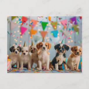 Cute Puppies Birthday Party Celebration Design Postcard