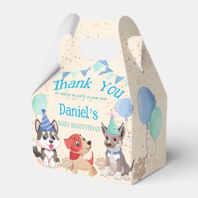 Cute puppies boys puppy party personalized favor box (Front Side)