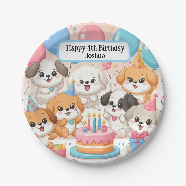 Cute Puppies Customizable Birthday Party Plates (Front)