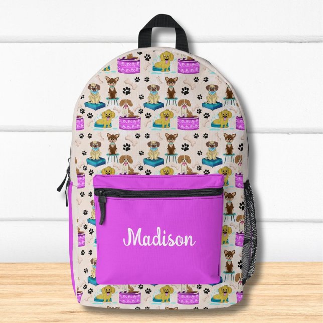 Cute Puppies & Dogs Pattern Dog Printed Backpack (Creator Uploaded)