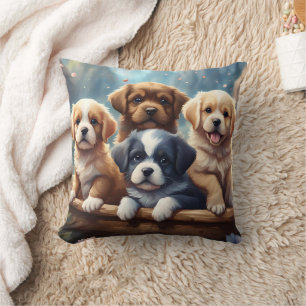 Cute puppies in a basket, kids throw pillow