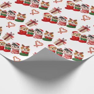 Cute Puppies in Christmas Stockings Wrapping Paper