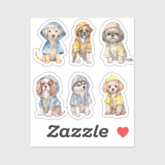 Cute Puppies in Raincoats Stickers