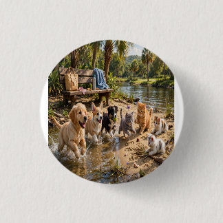 Cute Puppies & Kittens Riverside Adventure 1 Inch Round Button
