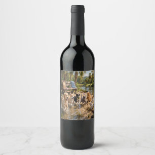 Cute Puppies & Kittens Riverside Adventure Address Wine Label