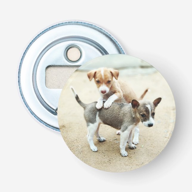 Cute Puppies Playing on Beach Bottle Opener (Front)