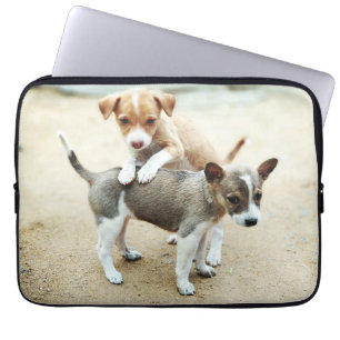 Cute Puppies Playing on Beach Laptop Sleeve