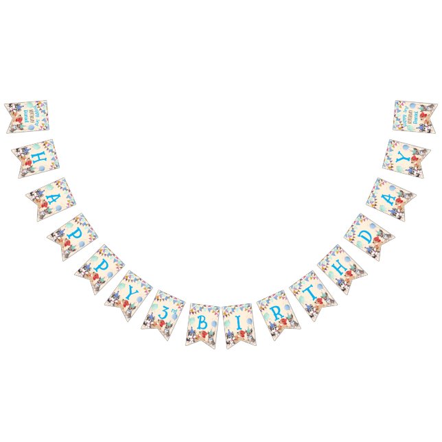 Cute puppies puppy party personalized name bunting flags (All)