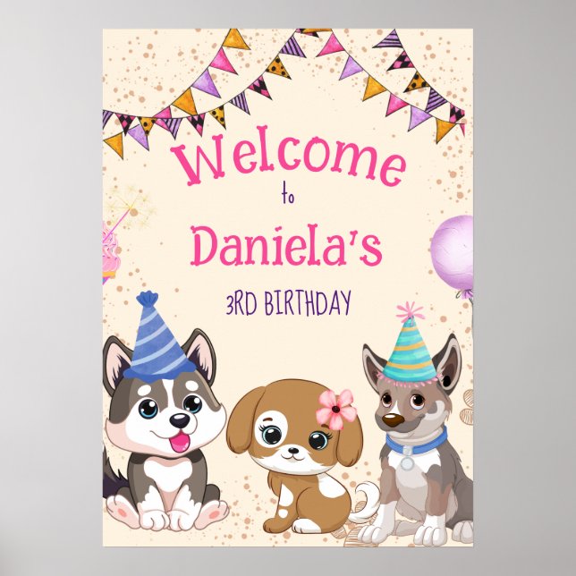 Cute puppies puppy party welcome sign (Front)