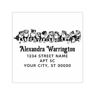 Cute Puppies Sitting in Line Name Return Address Self-inking Stamp