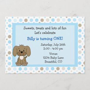 Cute Puppy 1er Anniversaire Invitation pour garçon