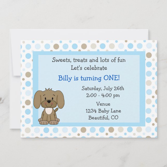Cute Puppy 1st Birthday Invitation for Boys (Front)