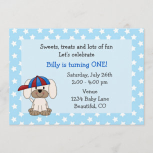 Cute Puppy 1st Birthday Invitation for Boys