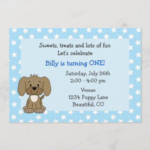 Cute Puppy 1st Birthday Invitation for Boys