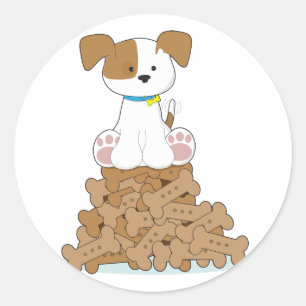 Cute Puppy and Bones Classic Round Sticker