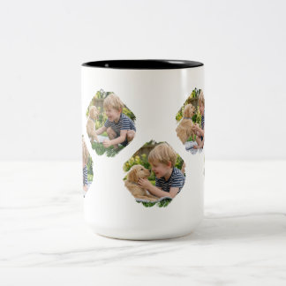Cute Puppy And Boy 5 Imaged Two-Tone Coffee Mug