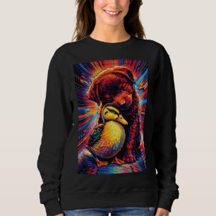Cute Puppy and Duckling Hug Pop Art  Sweatshirt